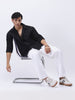 Men's Black Cotton Full Sleeve Relaxed Fit Shacket with Utility Pockets