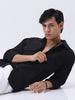 Men's Black Cotton Full Sleeve Relaxed Fit Shacket with Utility Pockets