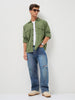 Men's Green Cotton Full Sleeve Relaxed Fit Shacket with Utility Pockets