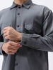 Men's Grey Cotton Full Sleeve Relaxed Fit Shacket with Utility Pockets