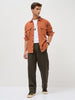 Men's Rust Cotton Full Sleeve Relaxed Fit Shacket with Utility Pockets