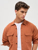 Men's Rust Cotton Full Sleeve Relaxed Fit Shacket with Utility Pockets