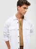 Men's White Cotton Full Sleeve Relaxed Fit Shacket with Utility Pockets