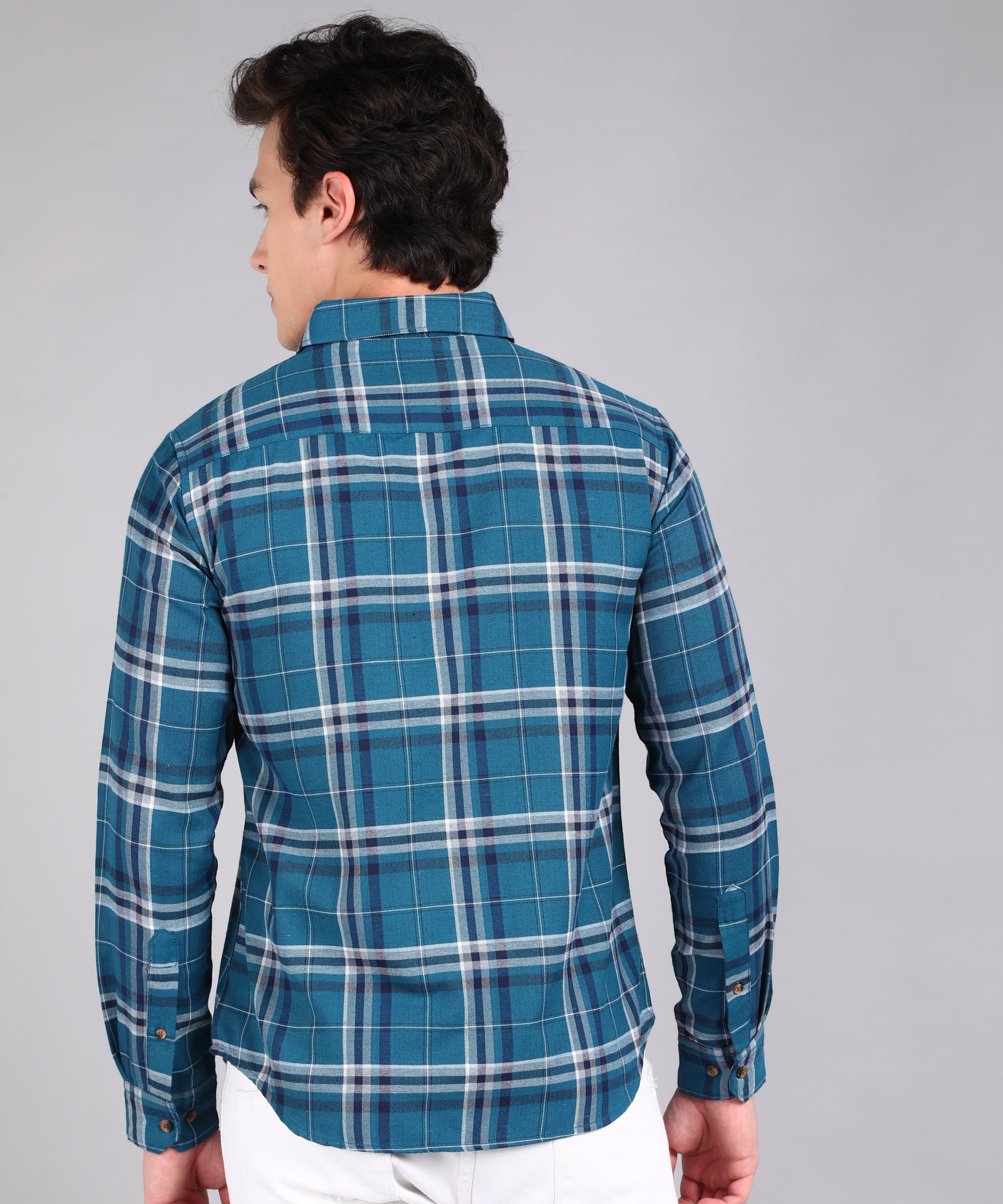 Urbano Fashion Men's Blue Cotton Full Sleeve Slim Fit Casual Checkered Shirt
