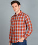 Urbano Fashion Men's Orange Cotton Full Sleeve Slim Fit Casual Checkered Shirt