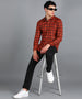 Urbano Fashion Men's Orange Cotton Full Sleeve Slim Fit Casual Checkered Shirt