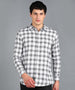 Men's White Cotton Full Sleeve Slim Fit Casual Checkered Shirt