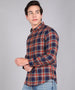 Men's Blue Cotton Full Sleeve Slim Fit Casual Checkered Shirt