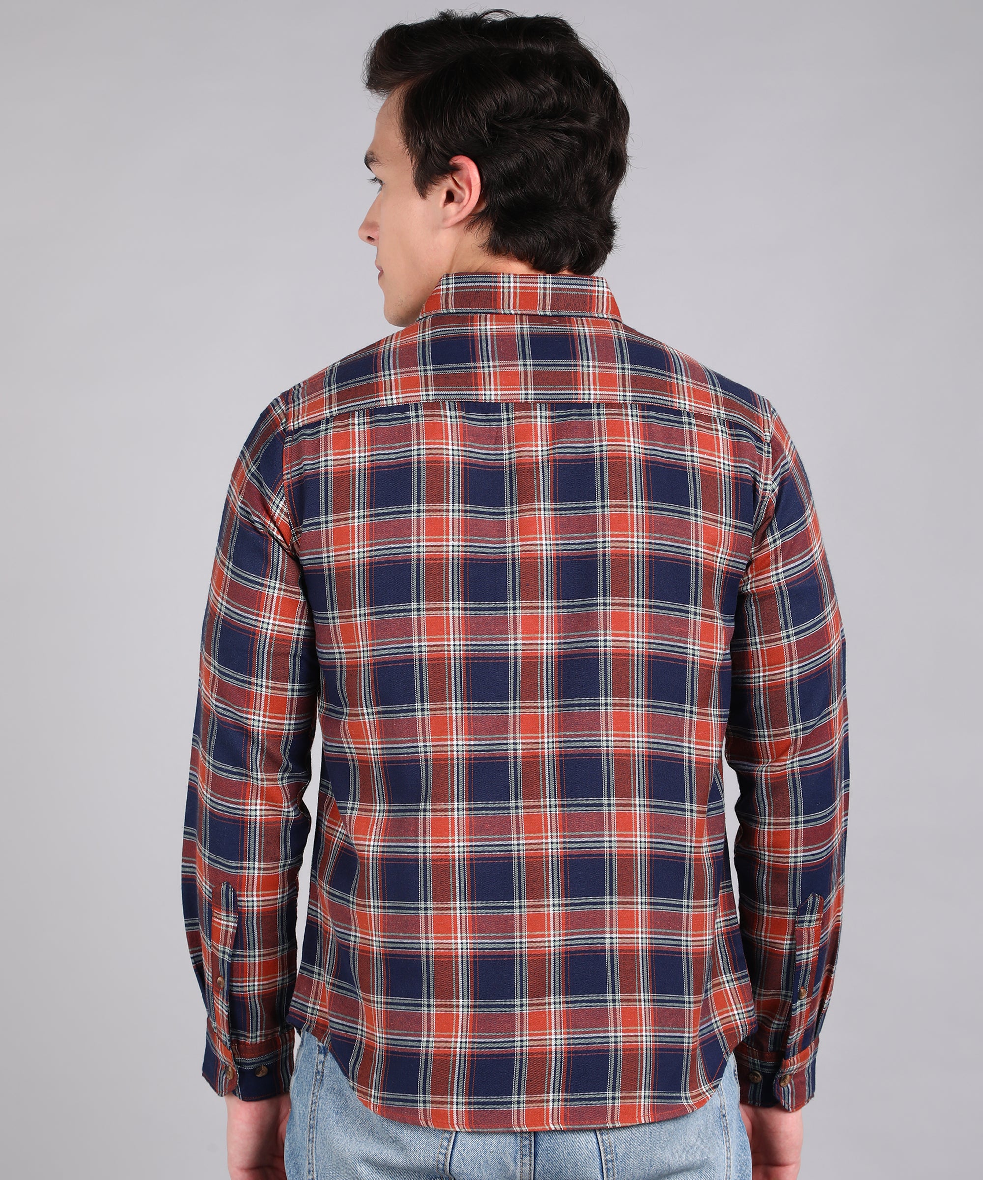 Men's Blue Cotton Full Sleeve Slim Fit Casual Checkered Shirt