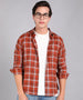 Men's Brown Cotton Full Sleeve Slim Fit Casual Checkered Shirt