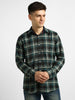 Urbano Fashion Men's Green Cotton Full Sleeve Slim Fit Casual Checkered Shirtwith Hooded Collar