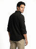 Men's Black Corduroy Full Sleeve Regular Fit Solid Overshirt with Utility Pockets