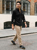 Men's Black Corduroy Full Sleeve Regular Fit Solid Overshirt with Utility Pockets