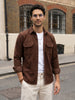 Men's Brown Corduroy Full Sleeve Regular Fit Solid Overshirt with Utility Pockets
