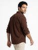 Men's Brown Corduroy Full Sleeve Regular Fit Solid Overshirt with Utility Pockets