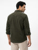 Men's Dark Olive Corduroy Full Sleeve Regular Fit Solid Overshirt with Utility Pockets
