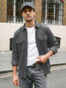 Men's Grey Corduroy Full Sleeve Regular Fit Solid Overshirt with Utility Pockets
