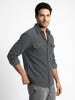 Men's Grey Corduroy Full Sleeve Regular Fit Solid Overshirt with Utility Pockets