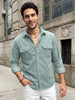 Men's Light Blue Corduroy Full Sleeve Regular Fit Solid Overshirt with Utility Pockets