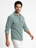 Men's Light Blue Corduroy Full Sleeve Regular Fit Solid Overshirt with Utility Pockets