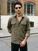 Men's Light Olive Corduroy Full Sleeve Regular Fit Solid Overshirt with Utility Pockets