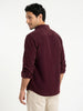 Men's Maroon Corduroy Full Sleeve Regular Fit Solid Overshirt with Utility Pockets