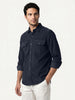Men's Navy Corduroy Full Sleeve Regular Fit Solid Overshirt with Utility Pockets