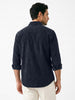 Men's Navy Corduroy Full Sleeve Regular Fit Solid Overshirt with Utility Pockets