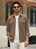 Men's Taupe Corduroy Full Sleeve Regular Fit Solid Overshirt with Utility Pockets
