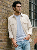 Men's White Corduroy Full Sleeve Regular Fit Solid Overshirt with Utility Pockets