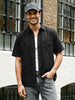 Men's Black Oversized Fit Half Sleeve Solid Casual Denim Shirt