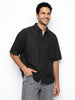 Men's Black Oversized Fit Half Sleeve Solid Casual Denim Shirt