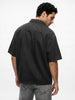 Men's Black Oversized Fit Half Sleeve Solid Casual Denim Shirt