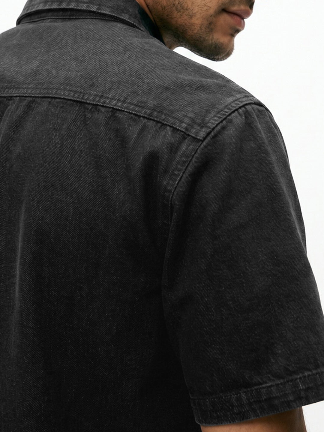 Men's Black Oversized Fit Half Sleeve Solid Casual Denim Shirt