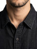 Men's Black Oversized Fit Half Sleeve Solid Casual Denim Shirt