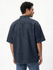 Men's Dark Blue Oversized Fit Half Sleeve Solid Casual Denim Shirt