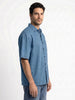 Men's Light Blue Oversized Fit Half Sleeve Solid Casual Denim Shirt
