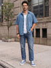Men's Light Blue Oversized Fit Half Sleeve Solid Casual Denim Shirt