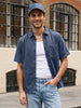 Men's Blue Oversized Fit Half Sleeve Solid Casual Denim Shirt