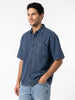 Men's Blue Oversized Fit Half Sleeve Solid Casual Denim Shirt