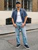 Men's Blue Oversized Fit Half Sleeve Solid Casual Denim Shirt