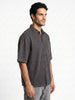 Men's Grey Oversized Fit Half Sleeve Solid Casual Denim Shirt