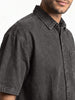 Men's Grey Oversized Fit Half Sleeve Solid Casual Denim Shirt
