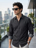 Men's Black Regular Fit Full Sleeve Solid Denim Shirt