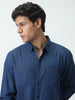Men's Dark Blue Regular Fit Full Sleeve Solid Denim Shirt