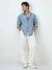 Men's Ice Blue Regular Fit Full Sleeve Solid Denim Shirt
