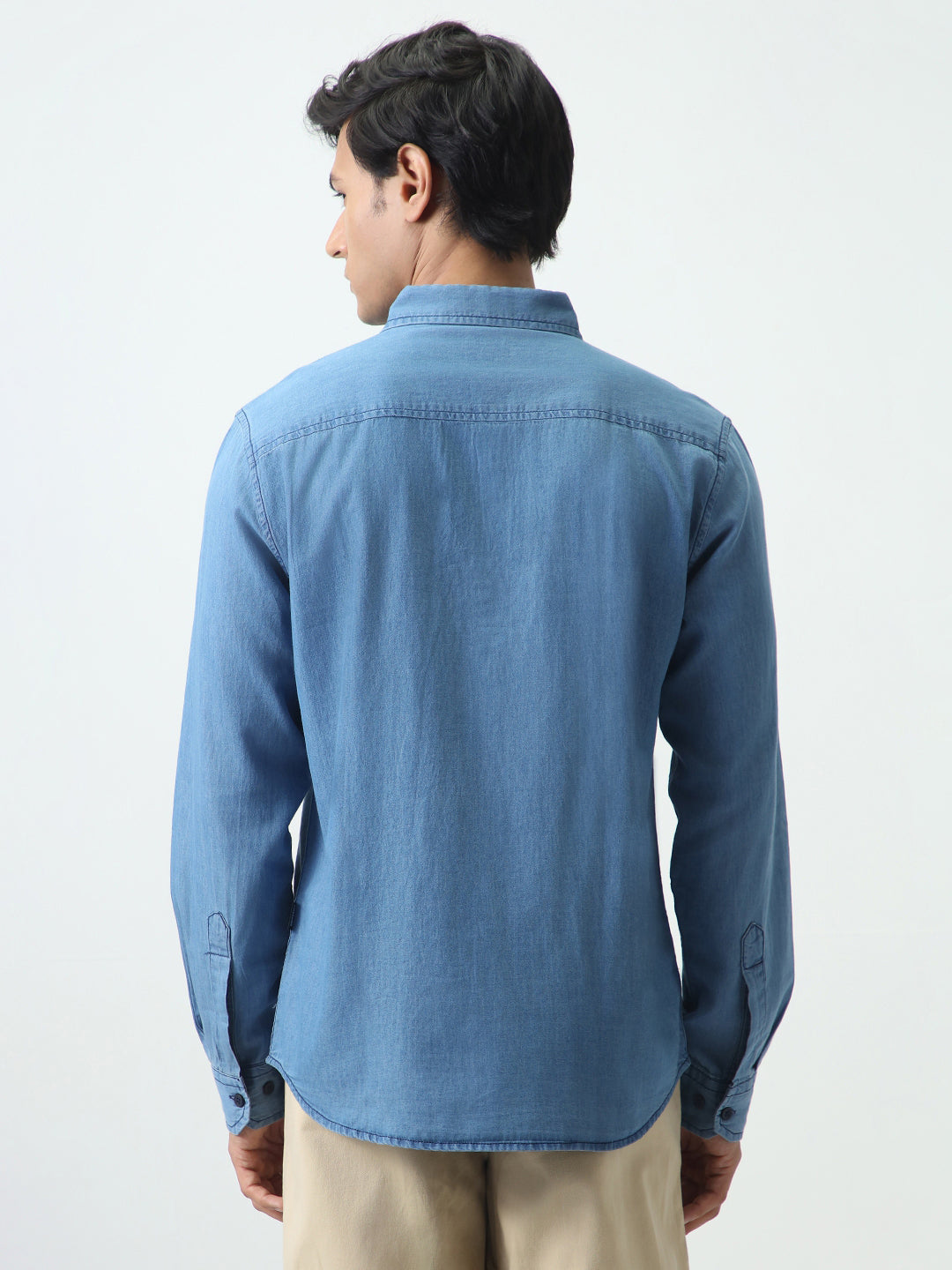 Men's Light Blue Regular Fit Full Sleeve Solid Denim Shirt