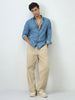 Men's Light Blue Regular Fit Full Sleeve Solid Denim Shirt