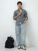 Men's Light Grey Regular Fit Full Sleeve Solid Denim Shirt
