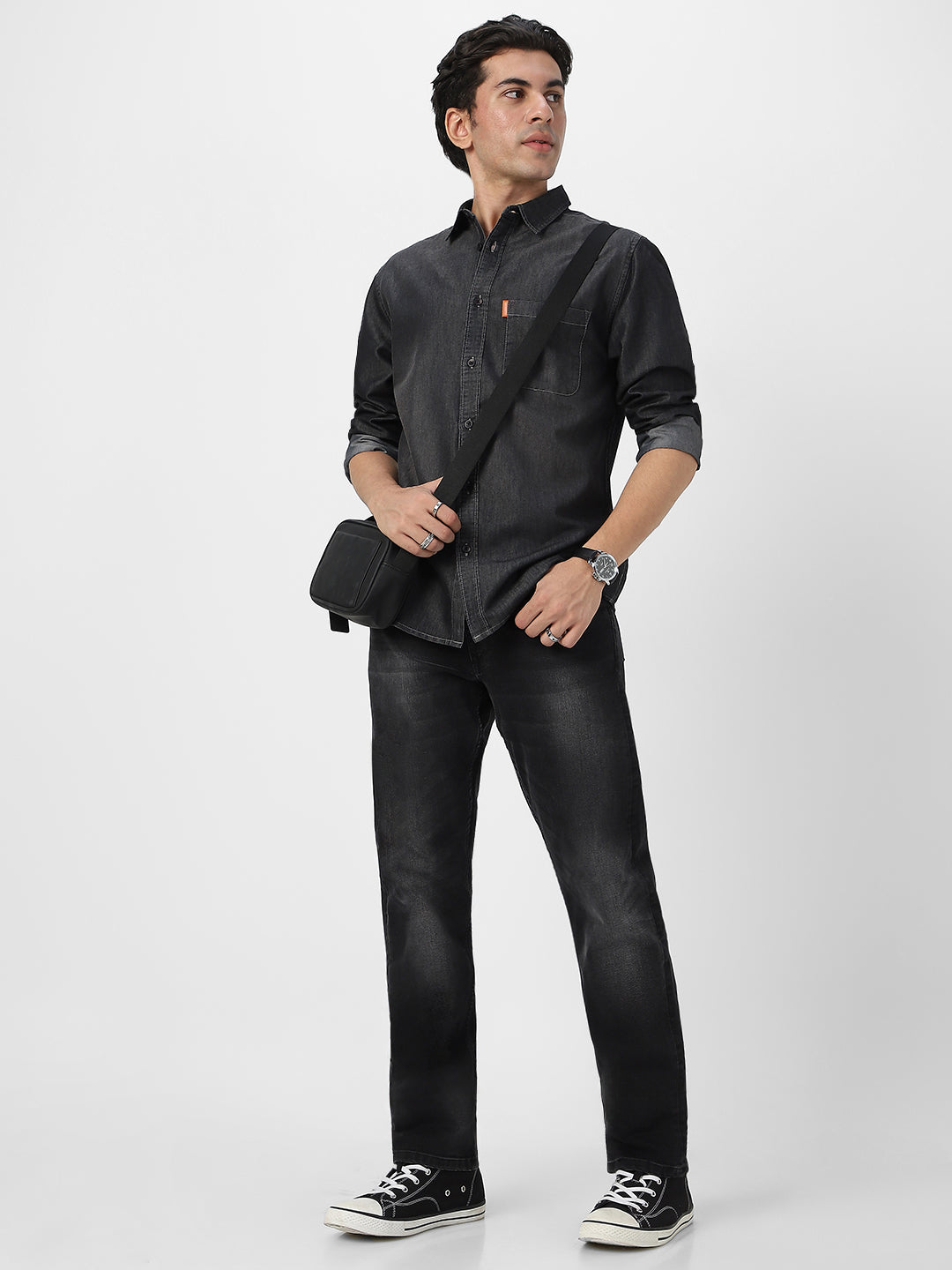 Blue Jeans Charcoal Grey Denim Shirt Men's Dark Grey Full Sleeve